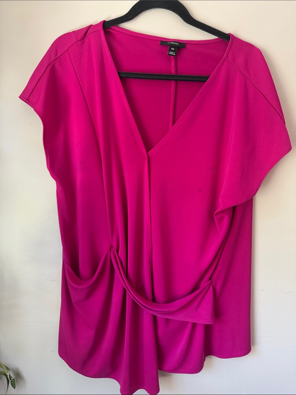 Alfani Hot Pink V-Neck Draped Short-Sleeve Blouse